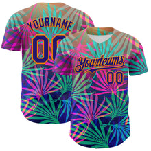 Load image into Gallery viewer, Custom Pink Dark Purple-Bay Orange 3D Pattern Design Rave Psychedelic Tropical Palm Leaves Authentic Baseball Jersey