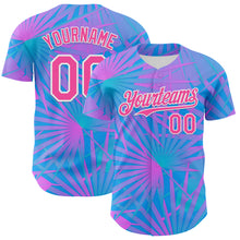 Load image into Gallery viewer, Custom Electric Blue Pink-White 3D Pattern Design Rave Psychedelic Tropical Palm Leaves Authentic Baseball Jersey