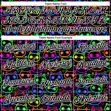 Load image into Gallery viewer, Custom Black White 3D Pattern Design Rave Psychedelic Neon Cartoon Cat Authentic Baseball Jersey