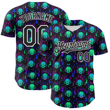 Load image into Gallery viewer, Custom Black White 3D Pattern Design Rave Psychedelic Neon Cat Skull Authentic Baseball Jersey