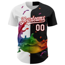 Load image into Gallery viewer, Custom Black White-Red 3D Pattern Design Liquid Splatter Authentic Baseball Jersey
