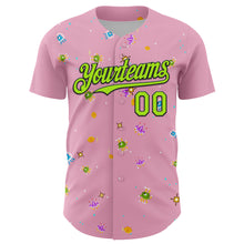 Load image into Gallery viewer, Custom Light Pink Neon Green-Black 3D Pattern Design Retro Pixel Arcade Game Authentic Baseball Jersey