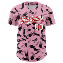 Load image into Gallery viewer, Custom Light Pink White-Red 3D Pattern Design Graffiti Ink Brush Stroke Authentic Baseball Jersey