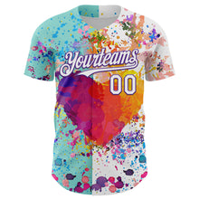 Load image into Gallery viewer, Custom White Ice Blue-Purple 3D Pattern Design Graffiti Splash Authentic Baseball Jersey