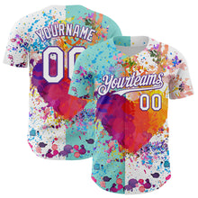 Load image into Gallery viewer, Custom White Ice Blue-Purple 3D Pattern Design Graffiti Splash Authentic Baseball Jersey