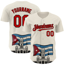 Load image into Gallery viewer, Custom Cream Red-Black 3D Cuba Santiago Cuban Flag Authentic Baseball Jersey