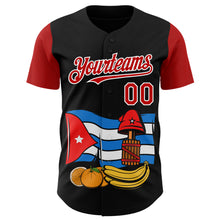 Load image into Gallery viewer, Custom Black Red-White 3D Cuba Cuban Flag Authentic Baseball Jersey