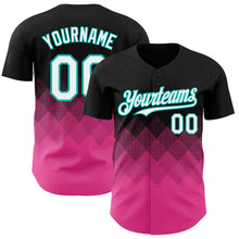 Load image into Gallery viewer, Custom Black White Pink-Aqua 3D Gradient Square Shape Authentic Baseball Jersey