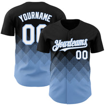Load image into Gallery viewer, Custom Black White-Light Blue 3D Gradient Square Shape Authentic Baseball Jersey