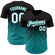 Load image into Gallery viewer, Custom Black White-Teal 3D Gradient Square Shape Authentic Baseball Jersey