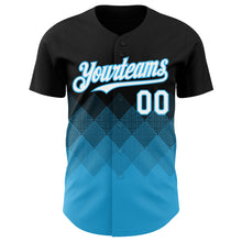 Load image into Gallery viewer, Custom Black White-Sky Blue 3D Gradient Square Shape Authentic Baseball Jersey