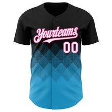 Load image into Gallery viewer, Custom Black White Sky Blue-Pink 3D Gradient Square Shape Authentic Baseball Jersey
