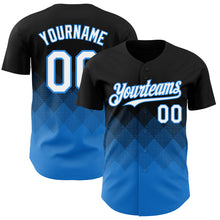 Load image into Gallery viewer, Custom Black White-Electric Blue 3D Gradient Square Shape Authentic Baseball Jersey