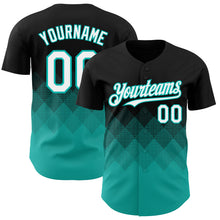 Load image into Gallery viewer, Custom Black White-Aqua 3D Gradient Square Shape Authentic Baseball Jersey