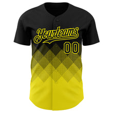 Load image into Gallery viewer, Custom Black Light Yellow 3D Gradient Square Shape Authentic Baseball Jersey