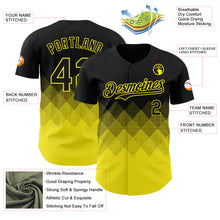 Load image into Gallery viewer, Custom Black Light Yellow 3D Gradient Square Shape Authentic Baseball Jersey