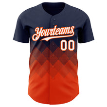 Load image into Gallery viewer, Custom Navy White-Orange 3D Gradient Square Shape Authentic Baseball Jersey