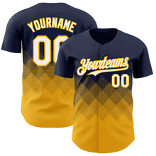 Load image into Gallery viewer, Custom Navy White-Gold 3D Gradient Square Shape Authentic Baseball Jersey