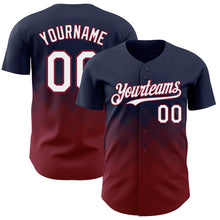Load image into Gallery viewer, Custom Navy White-Crimson 3D Gradient Square Shape Authentic Baseball Jersey