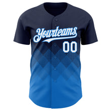 Load image into Gallery viewer, Custom Navy White-Electric Blue 3D Gradient Square Shape Authentic Baseball Jersey