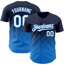 Load image into Gallery viewer, Custom Navy White-Electric Blue 3D Gradient Square Shape Authentic Baseball Jersey
