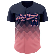 Load image into Gallery viewer, Custom Navy Medium Pink 3D Gradient Square Shape Authentic Baseball Jersey
