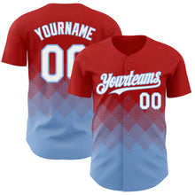 Load image into Gallery viewer, Custom Red White-Light Blue 3D Gradient Square Shape Authentic Baseball Jersey