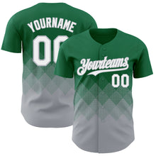 Load image into Gallery viewer, Custom Kelly Green White-Gray 3D Gradient Square Shape Authentic Baseball Jersey