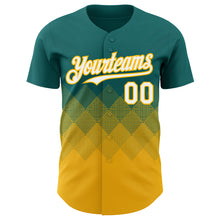 Load image into Gallery viewer, Custom Teal White-Gold 3D Gradient Square Shape Authentic Baseball Jersey