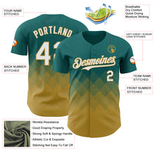 Load image into Gallery viewer, Custom Teal White-Old Gold 3D Gradient Square Shape Authentic Baseball Jersey