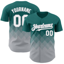 Load image into Gallery viewer, Custom Teal White-Gray 3D Gradient Square Shape Authentic Baseball Jersey