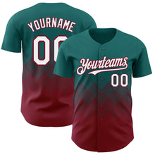 Load image into Gallery viewer, Custom Teal White-Crimson 3D Gradient Square Shape Authentic Baseball Jersey
