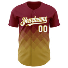 Load image into Gallery viewer, Custom Crimson White-Old Gold 3D Gradient Square Shape Authentic Baseball Jersey