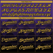 Load image into Gallery viewer, Custom Purple Old Gold-Black 3D Gradient Square Shape Authentic Baseball Jersey