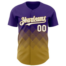 Load image into Gallery viewer, Custom Purple White-Old Gold 3D Gradient Square Shape Authentic Baseball Jersey