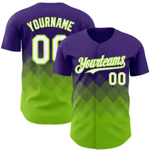 Load image into Gallery viewer, Custom Purple White-Neon Green 3D Gradient Square Shape Authentic Baseball Jersey