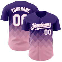 Load image into Gallery viewer, Custom Purple White-Light Pink 3D Gradient Square Shape Authentic Baseball Jersey