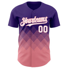 Load image into Gallery viewer, Custom Purple White-Medium Pink 3D Gradient Square Shape Authentic Baseball Jersey