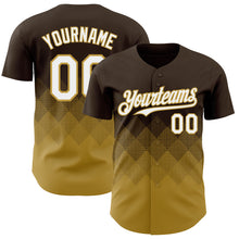Load image into Gallery viewer, Custom Brown White-Old Gold 3D Gradient Square Shape Authentic Baseball Jersey