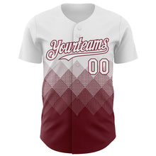 Load image into Gallery viewer, Custom White Burgundy 3D Gradient Square Shape Authentic Baseball Jersey