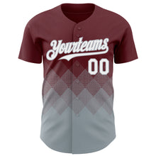 Load image into Gallery viewer, Custom Burgundy White-Gray 3D Gradient Square Shape Authentic Baseball Jersey