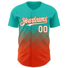 Load image into Gallery viewer, Custom Aqua White-Orange 3D Gradient Square Shape Authentic Baseball Jersey