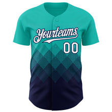 Load image into Gallery viewer, Custom Aqua White-Navy 3D Gradient Square Shape Authentic Baseball Jersey
