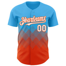 Load image into Gallery viewer, Custom Sky Blue White-Orange 3D Gradient Square Shape Authentic Baseball Jersey