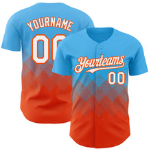 Load image into Gallery viewer, Custom Sky Blue White-Orange 3D Gradient Square Shape Authentic Baseball Jersey