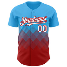 Load image into Gallery viewer, Custom Sky Blue White-Red 3D Gradient Square Shape Authentic Baseball Jersey
