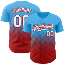 Load image into Gallery viewer, Custom Sky Blue White-Red 3D Gradient Square Shape Authentic Baseball Jersey