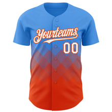Load image into Gallery viewer, Custom Electric Blue White-Orange 3D Gradient Square Shape Authentic Baseball Jersey