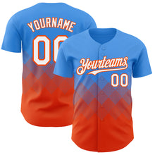 Load image into Gallery viewer, Custom Electric Blue White-Orange 3D Gradient Square Shape Authentic Baseball Jersey
