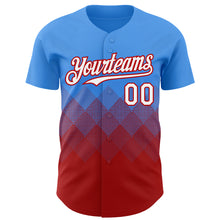 Load image into Gallery viewer, Custom Electric Blue White-Red 3D Gradient Square Shape Authentic Baseball Jersey